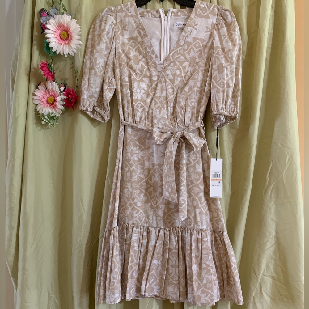 Calvin Klein Cream Puff Sleeve Sundress